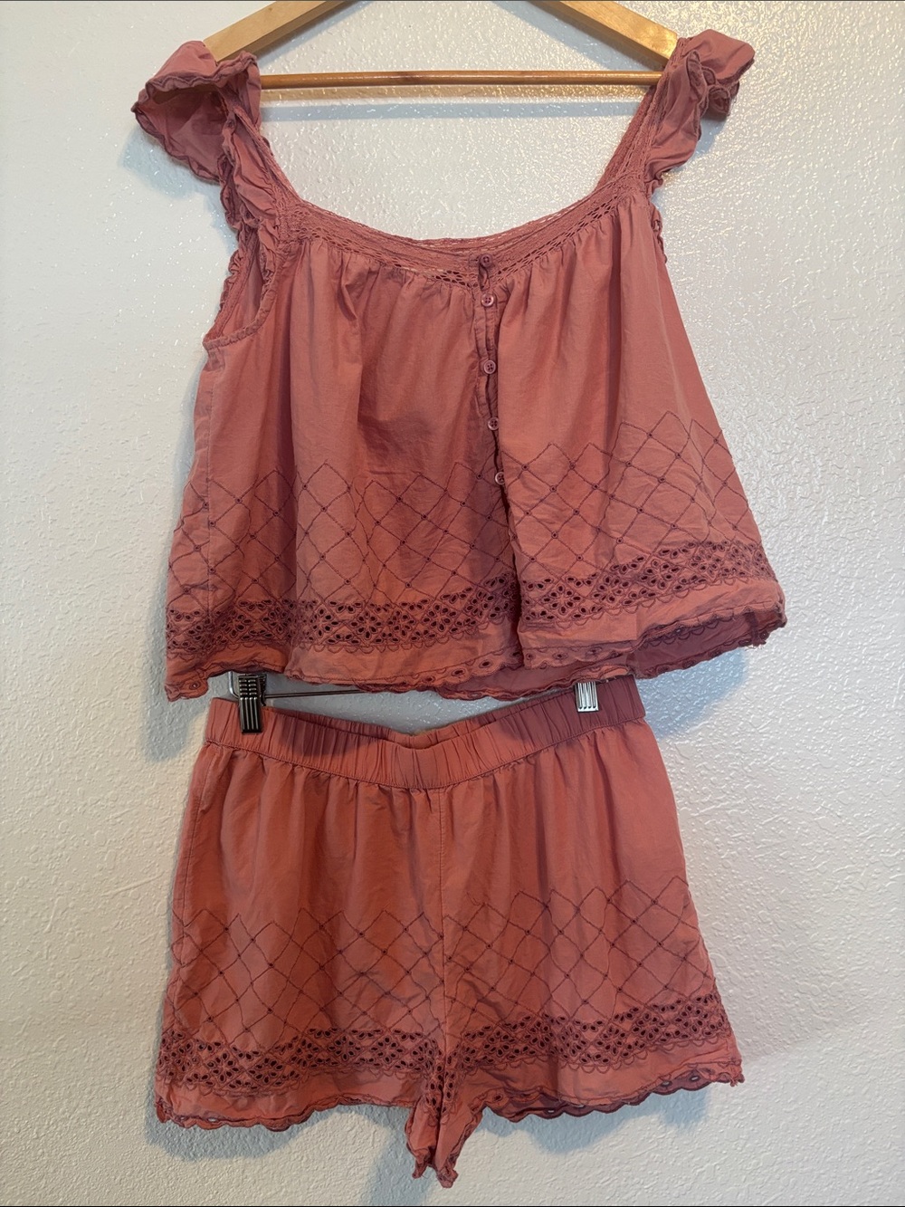 Shabby Chic Dusty Rose Crochet-Trim Pajama Set